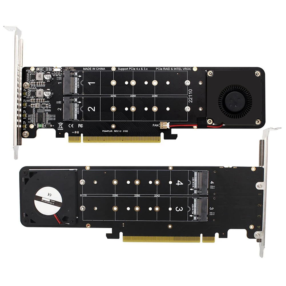 PCIe X16 to M.2 NVMe SSD Adapter RAID Expansion Card Up to 14000 Mb/s