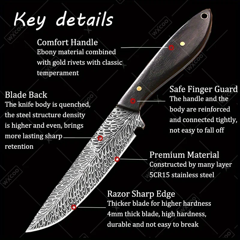 Portable Damascus Steel Utility Knife with Shadow Laser Pattern - Image 5