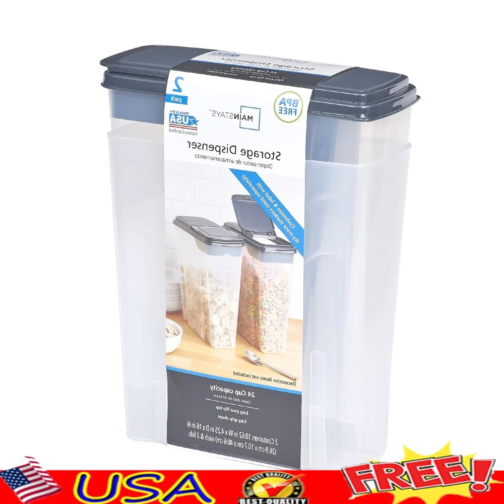 2-Pack 6-Quart Plastic Cereal Dispensers with Easy-Grip Flip Lids – Dry Food Storage Organizer