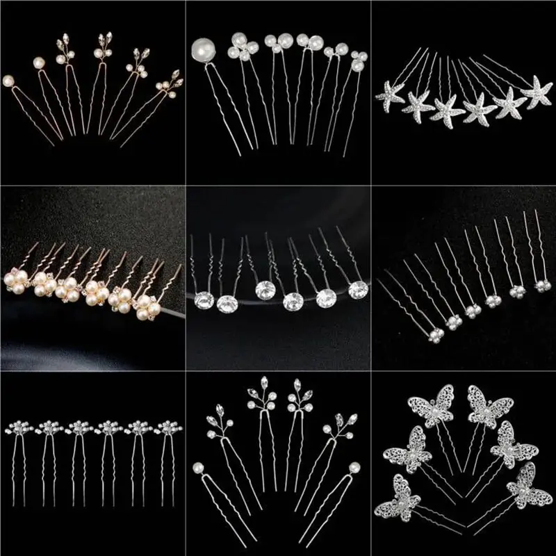 6PCS Bridal Crystal Pearl Flower Hair Pins – Wedding Hair Accessories