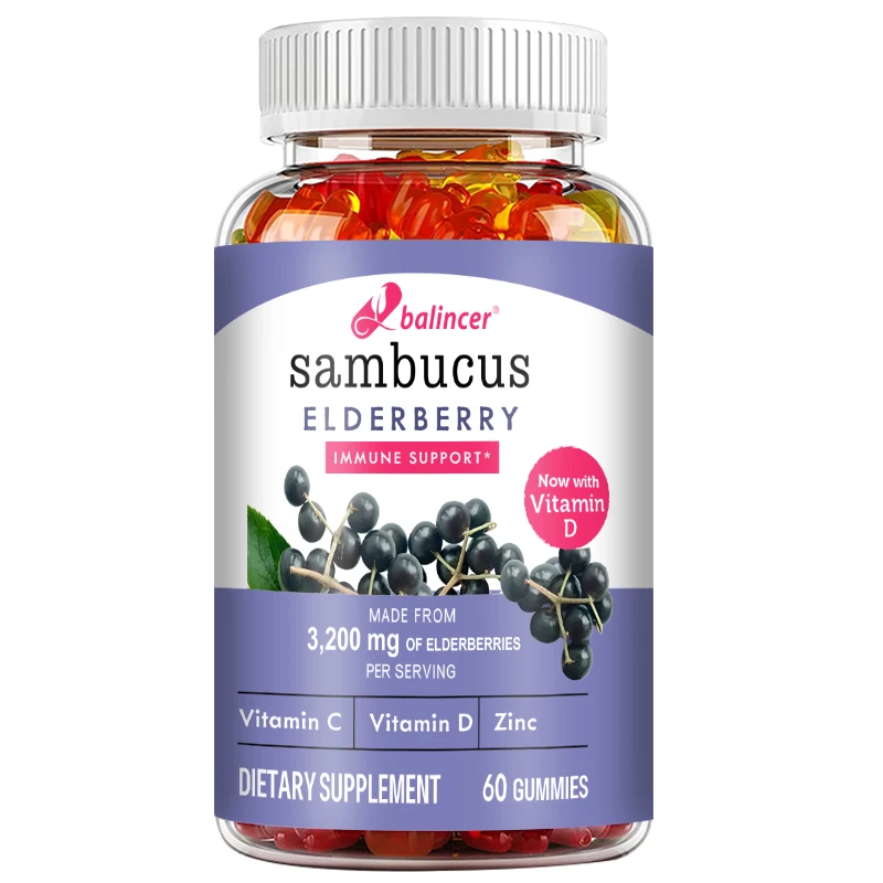 Elderberry Gummies with Vitamin C, D & Zinc - Immune Support for Kids & Adults, 60 Gummies
