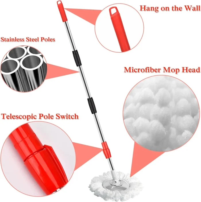 Spin Mop Bucket Set with Wheels & 61" Adjustable Handle – 360° Rotating Mop - Image 6