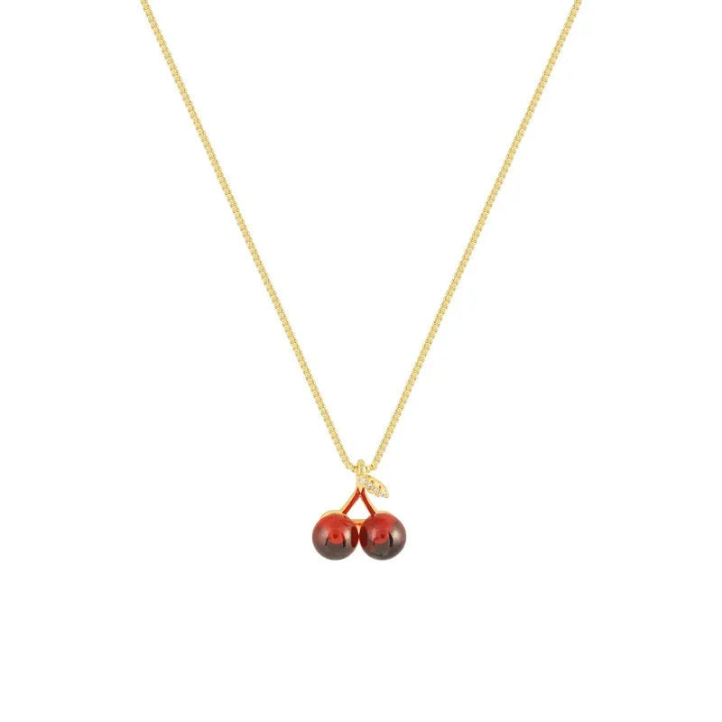 Wine Red Cherry Pendant Necklace – Golden Chain Jewelry Gift for Women - Image 6