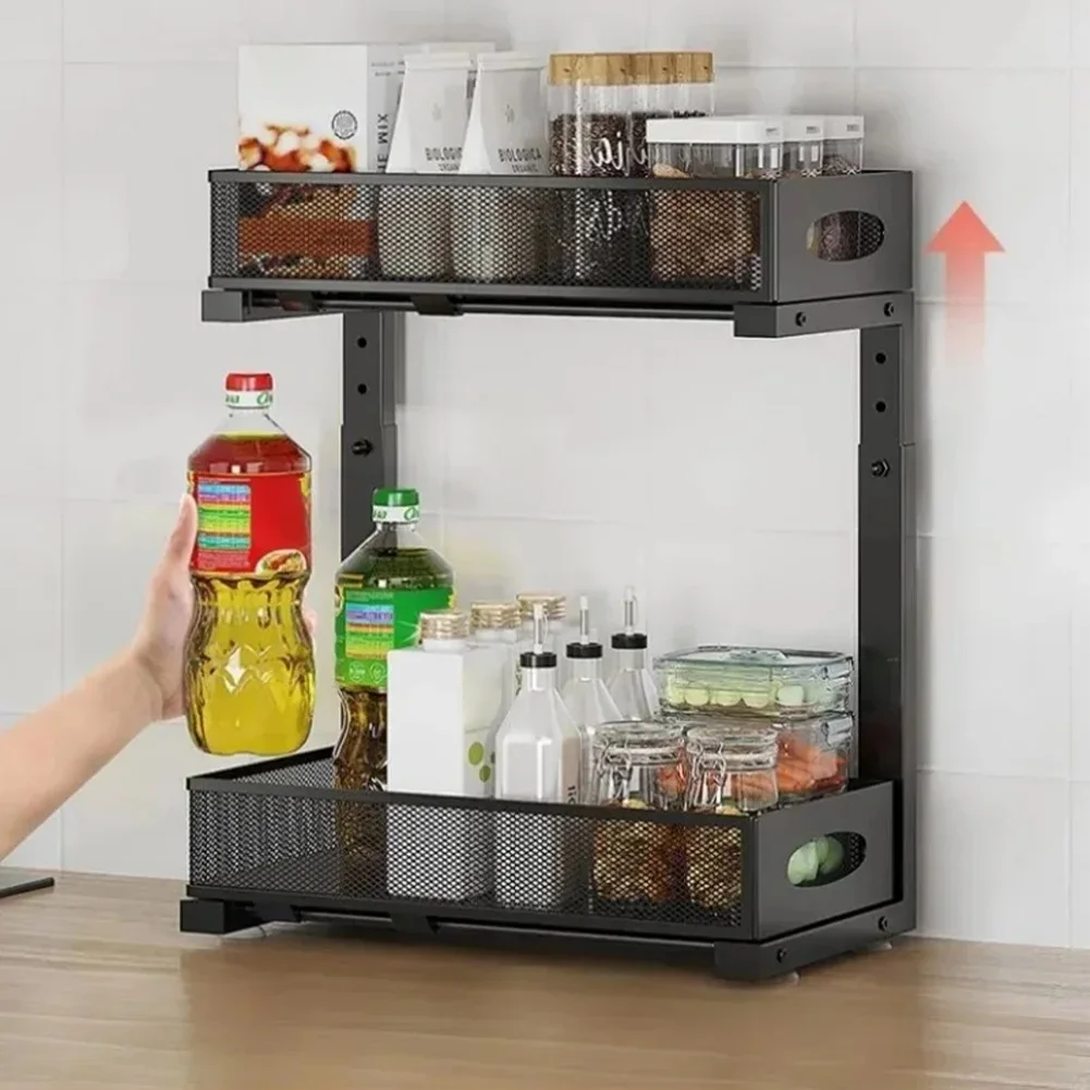 2-Tier Adjustable Under Sink Organizer with Sliding Drawer – Kitchen & Bathroom Storage Solution - Image 3