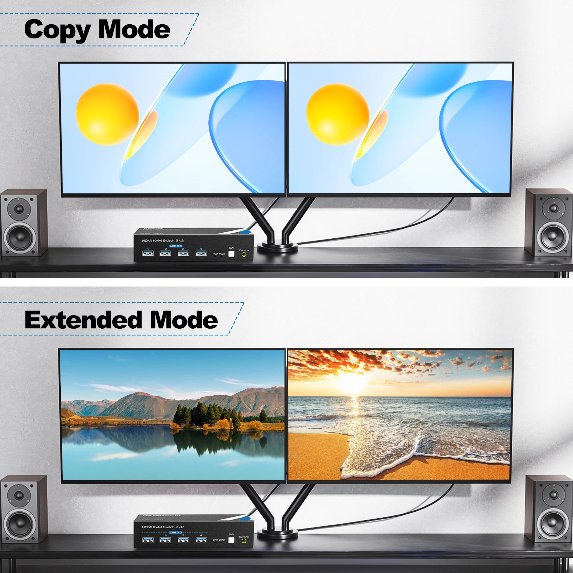 8K KVM Switch HDMI for Dual Monitors, 4K 120Hz, 2 PCs, 4 USB Ports, HDMI 2.1 - Image 4