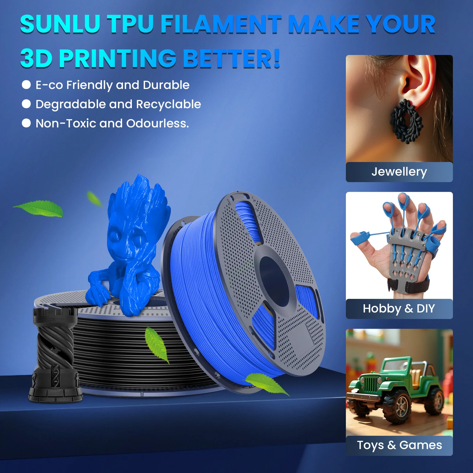 SUNLU TPU Filament 0.5KG 1.75mm 95A for 3D Printer | High Elasticity + Heat Resistant | Fast Shipping | Multicolor Options - Image 6