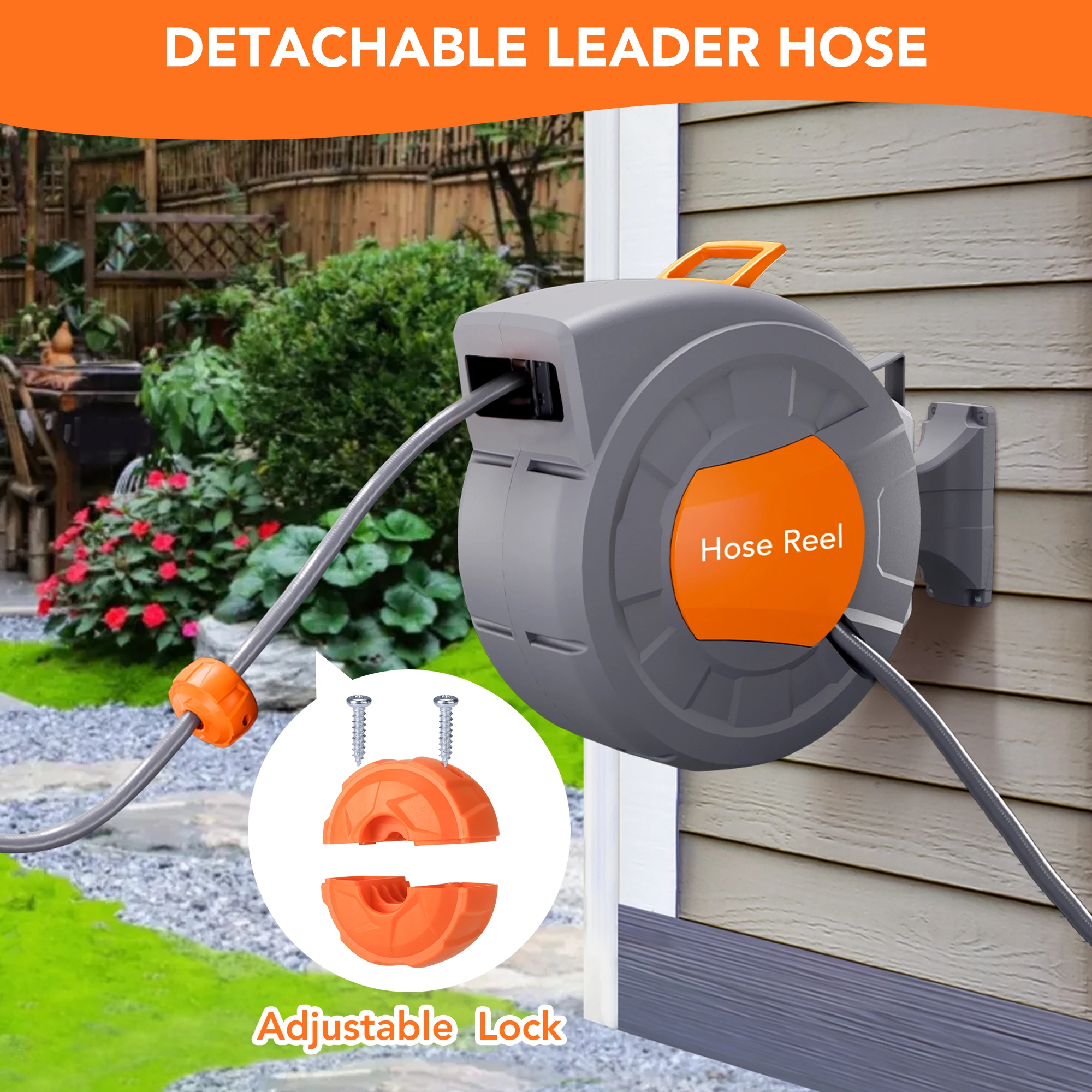 Retractable Garden Hose Reel 1/2" - Wall Mounted with 180° Swivel & Auto Rewind - Image 6
