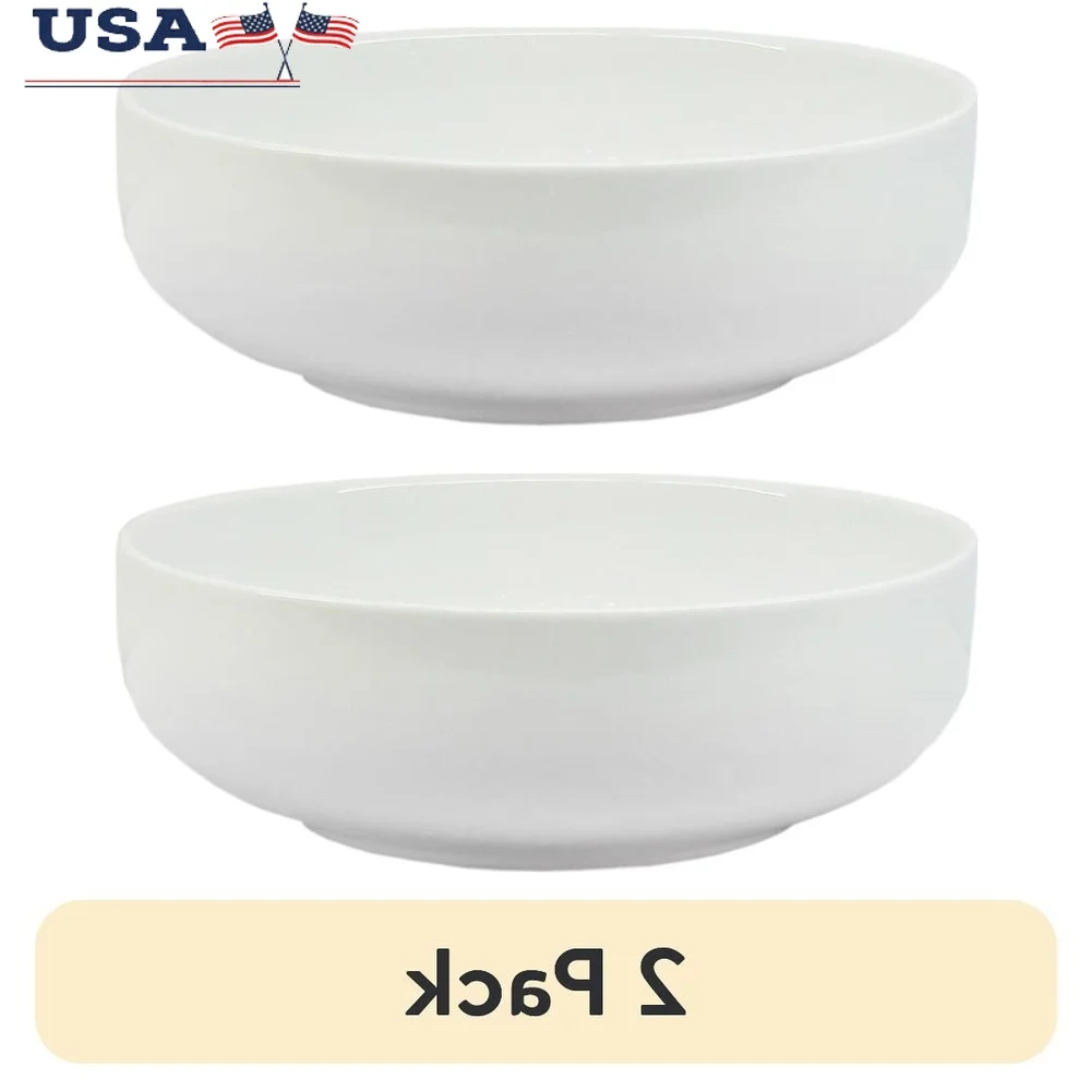 2-Pack White Porcelain Serving Bowls – Round, Microwave, Dishwasher & Oven Safe