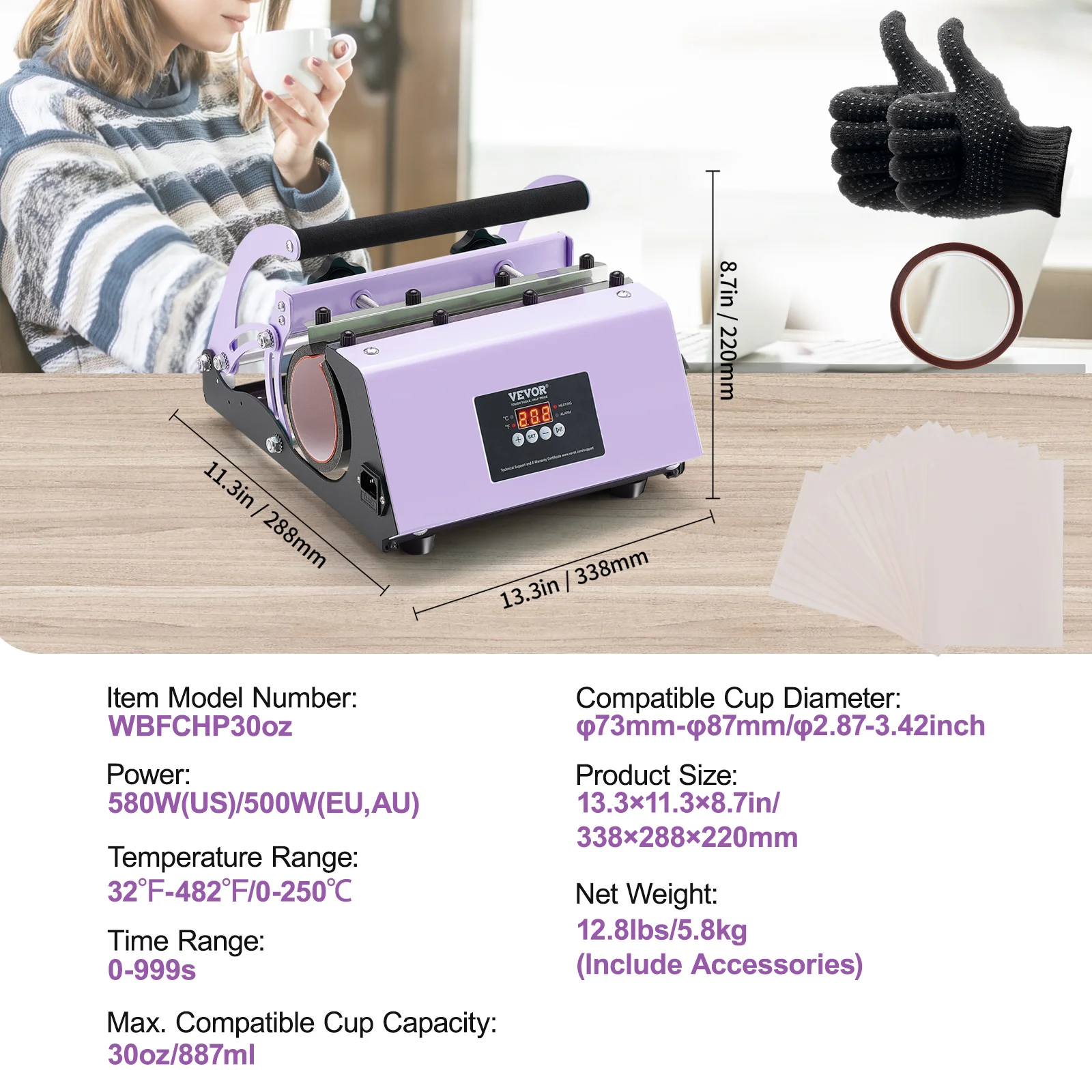 VEVOR Tumbler Heat Press Machine 2 Station Heaters 11-30oz Mug Press Tumbler Press for Sublimation Tumblers Cups and Mug 19.6lbs - Image 11