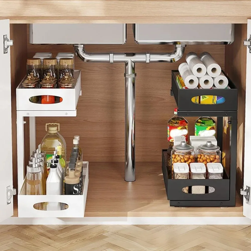 2-Tier Adjustable Under Sink Organizer with Sliding Drawer – Kitchen & Bathroom Storage Solution - Image 6