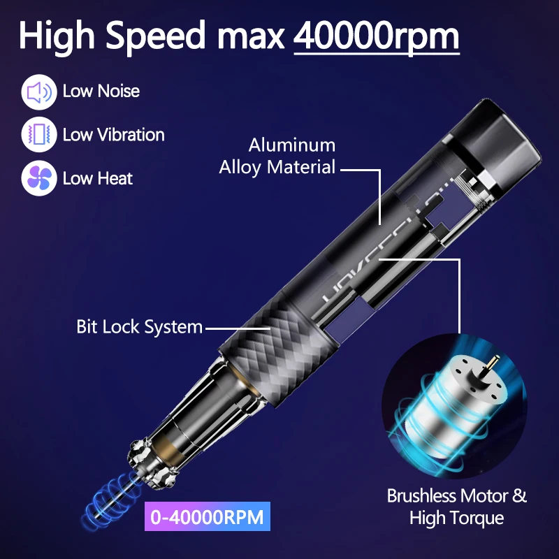 Professional 40000RPM Brushless Nail Drill – Rechargeable with Storage Box - Image 2