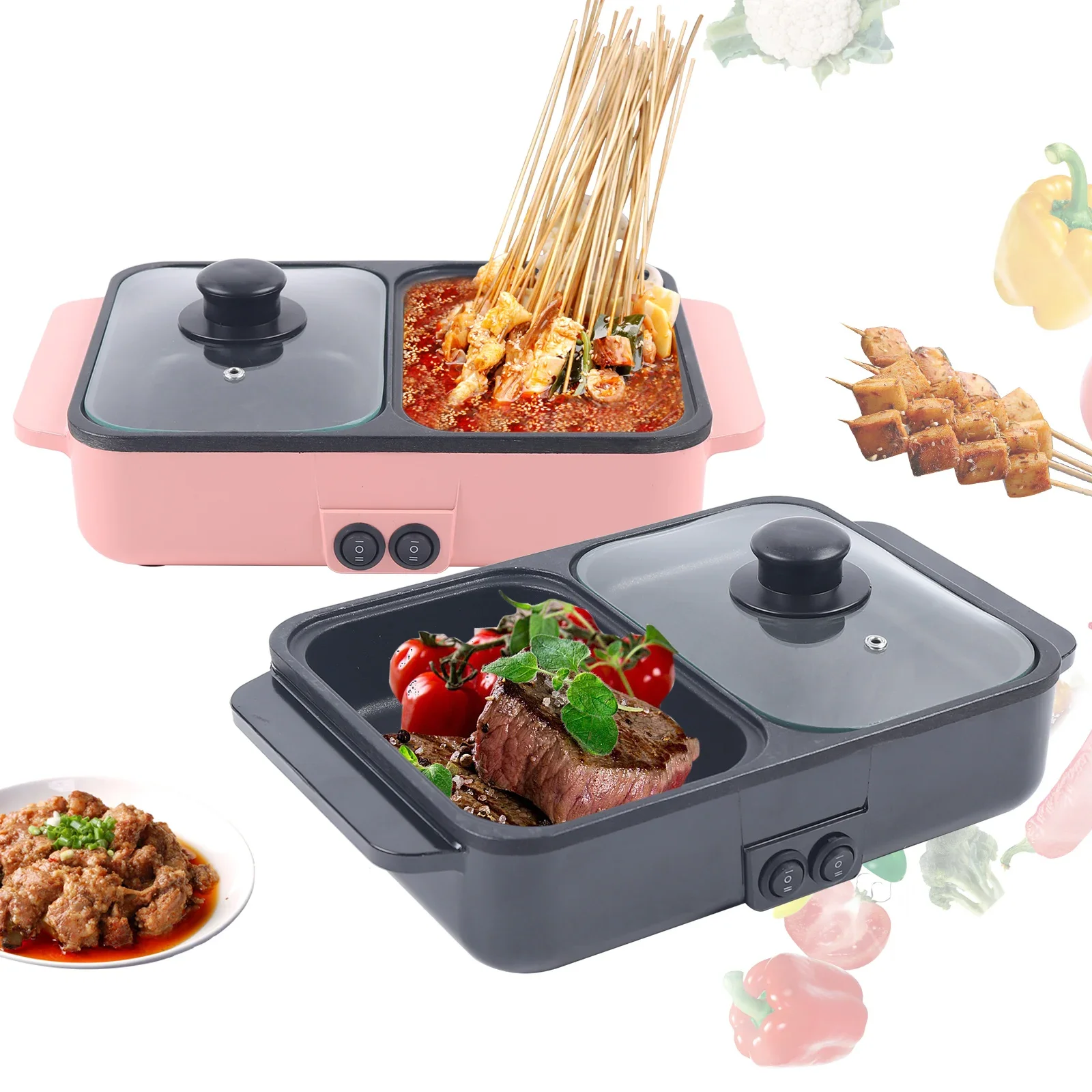 2-in-1 Hot Pot and Grill - Dual Heating Zones, 600W+600W for Family Gatherings - Image 3
