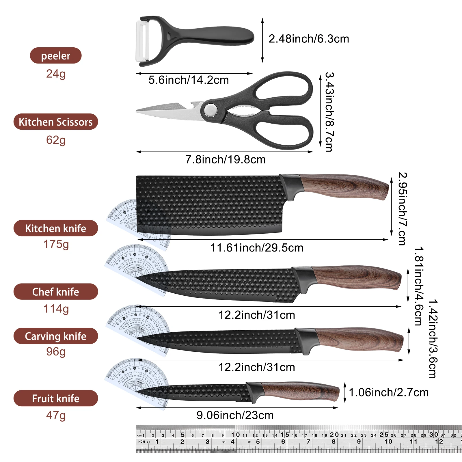 Professional 6-Piece Kitchen Knife Set – High Carbon Stainless Steel Chef, Slicing, Utility, Scraper, and Scissors - Image 6