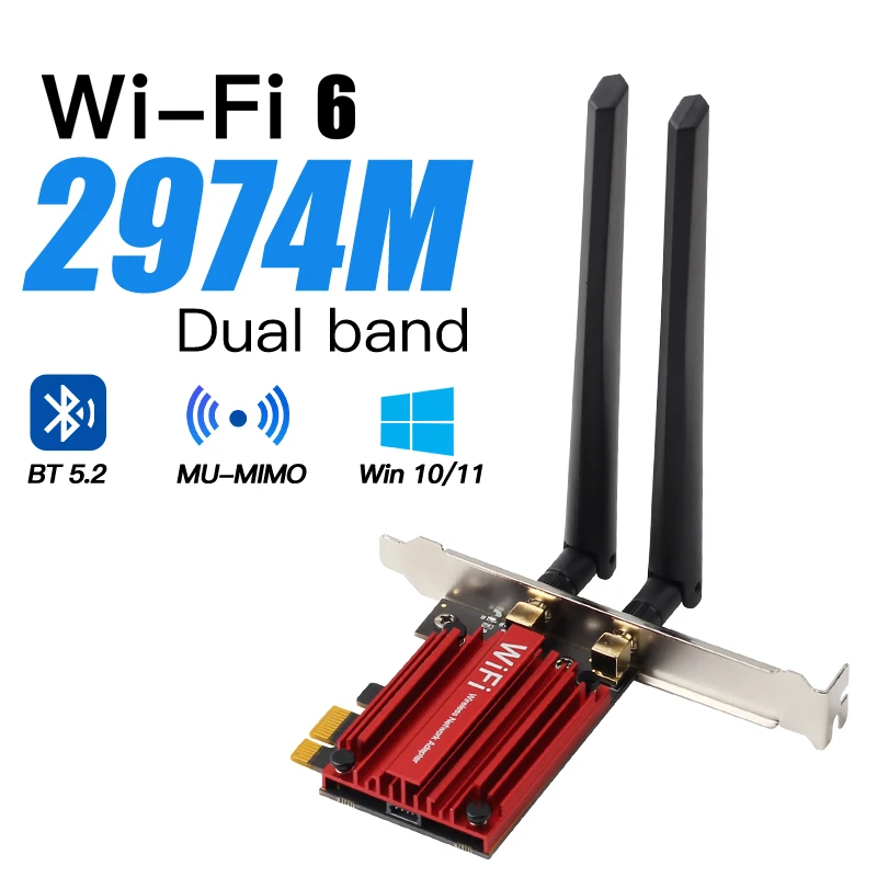 WiFi 6 AX200NGW Dual Band WiFi Adapter, Bluetooth 5.2, PCIe for Desktop