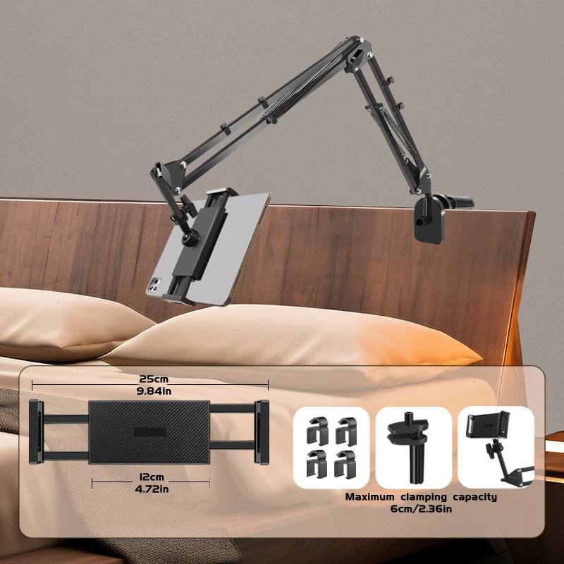 Adjustable Bed Tablet Holder – 360° Rotatable Long Arm Clamp for 4.7–13″ Devices - Image 7