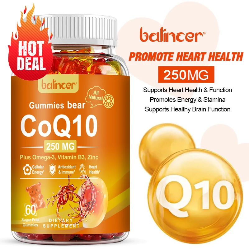 Sugar-Free CoQ10 Gummies 250 mg – Omega-3, Zinc & Niacinamide for Heart, Energy & Immune Support