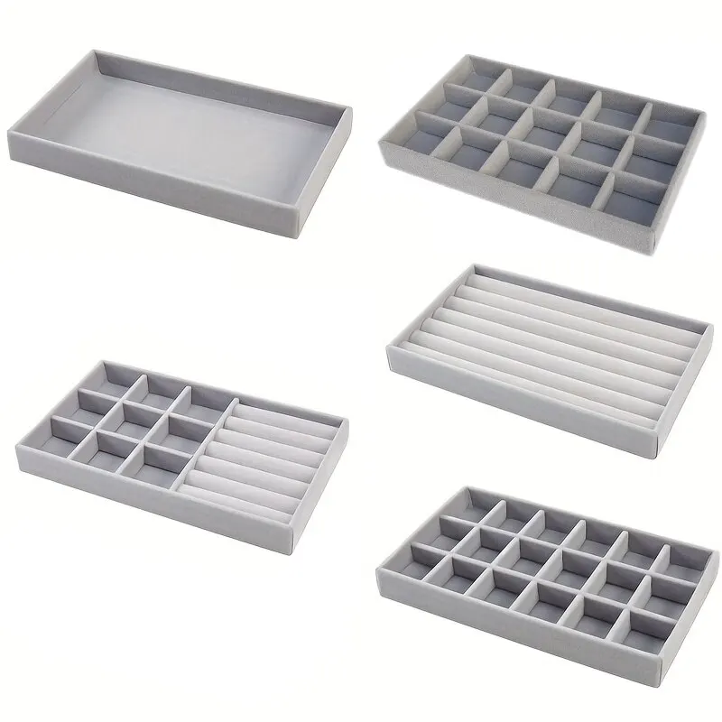 Velvet Jewelry Display Tray Portable Ring Earrings Necklace Organizer Storage Box