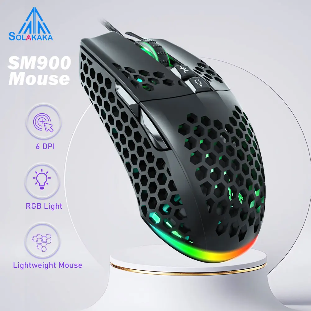 SM900 Wired Gaming Mouse 12800 DPI, Low Latency, 7 Buttons, Honeycomb Design