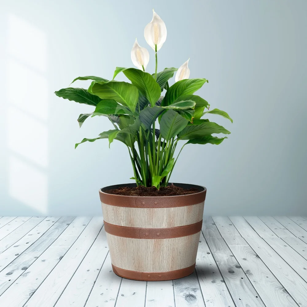 Resin Whiskey Barrel Planter – Lightweight, Frost-Resistant with Drainage Holes - Image 4