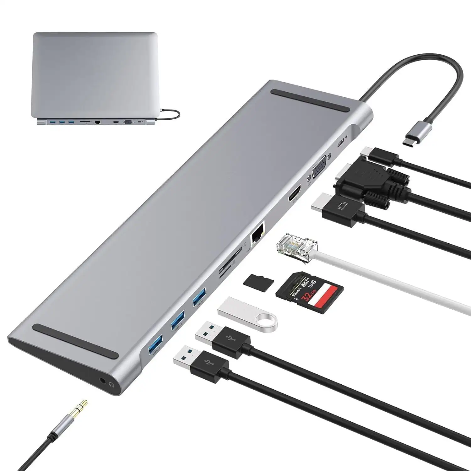 10-in-1 USB C Docking Station, 4K HDMI & VGA Hub for Laptop Adapter