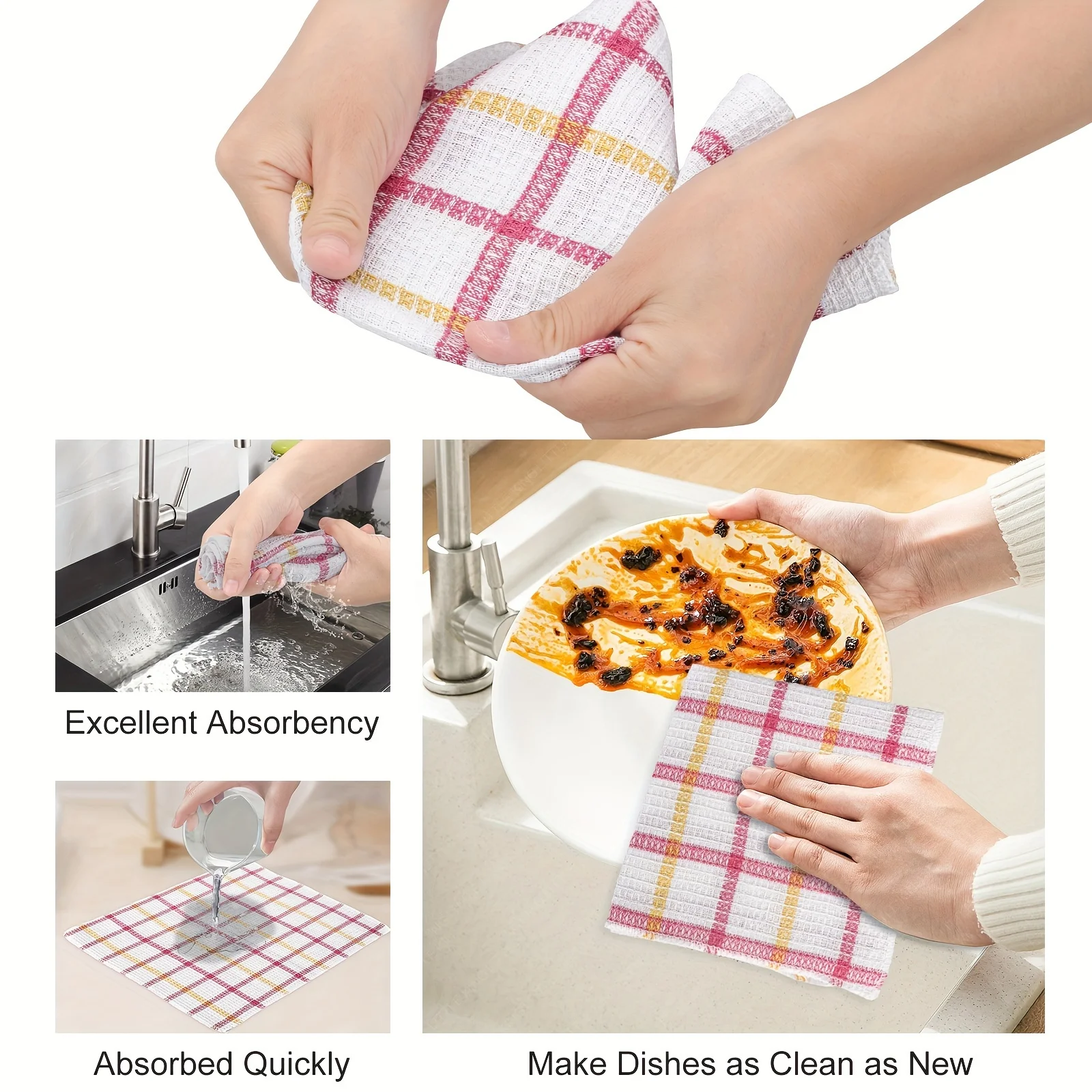 12pcs Soft Absorbent Dish Cloths, Reusable & Durable Kitchen Towels - Image 4