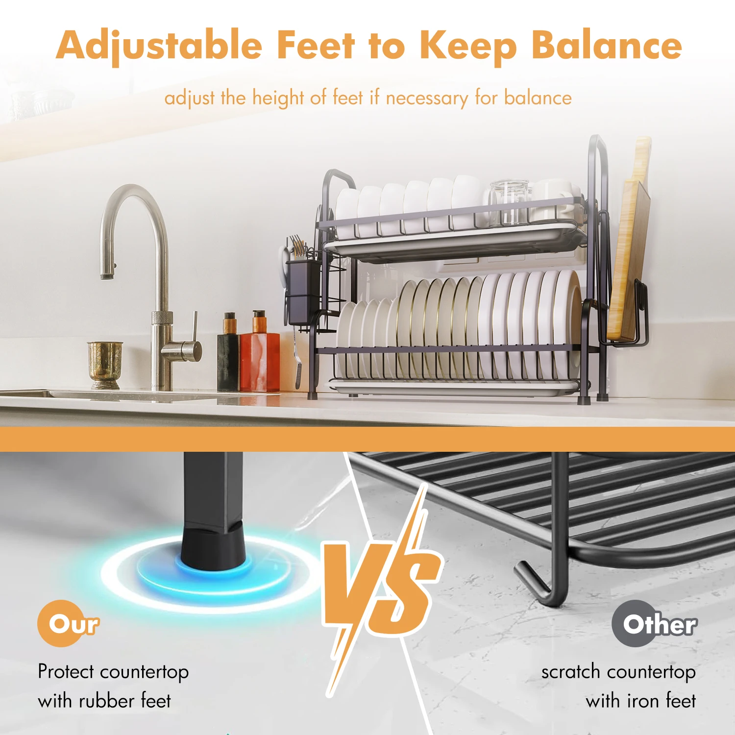 Compact 2‑Tier Dish Drying Rack with Drainboard & Utensil Holder - Image 2
