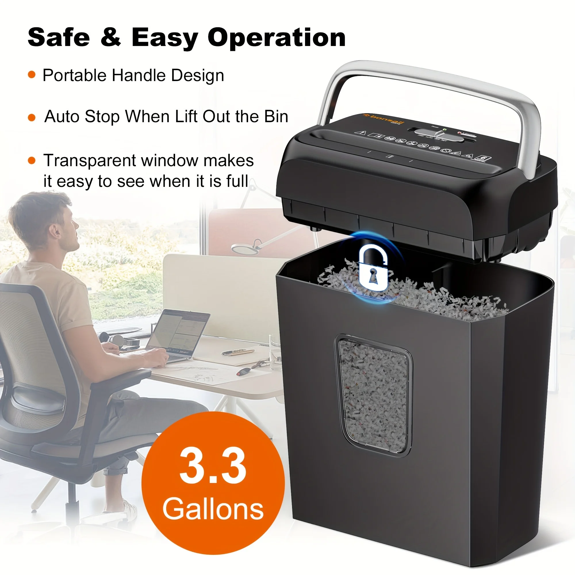 6-Sheet Cross-Cut Paper Shredder with 3.4-Gallon Wastebasket for Home Office Shreds Credit Cards,Paper, Mail, Staples and Clips - Image 4