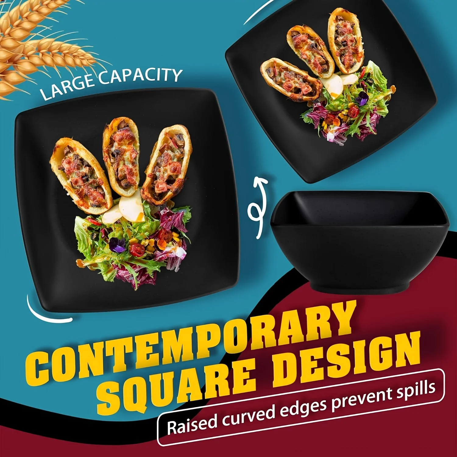 16/32Pcs Plastic Dinnerware Set, Dishwasher & Microwave Safe, Stackable Plates & Snack Bowls - Image 2
