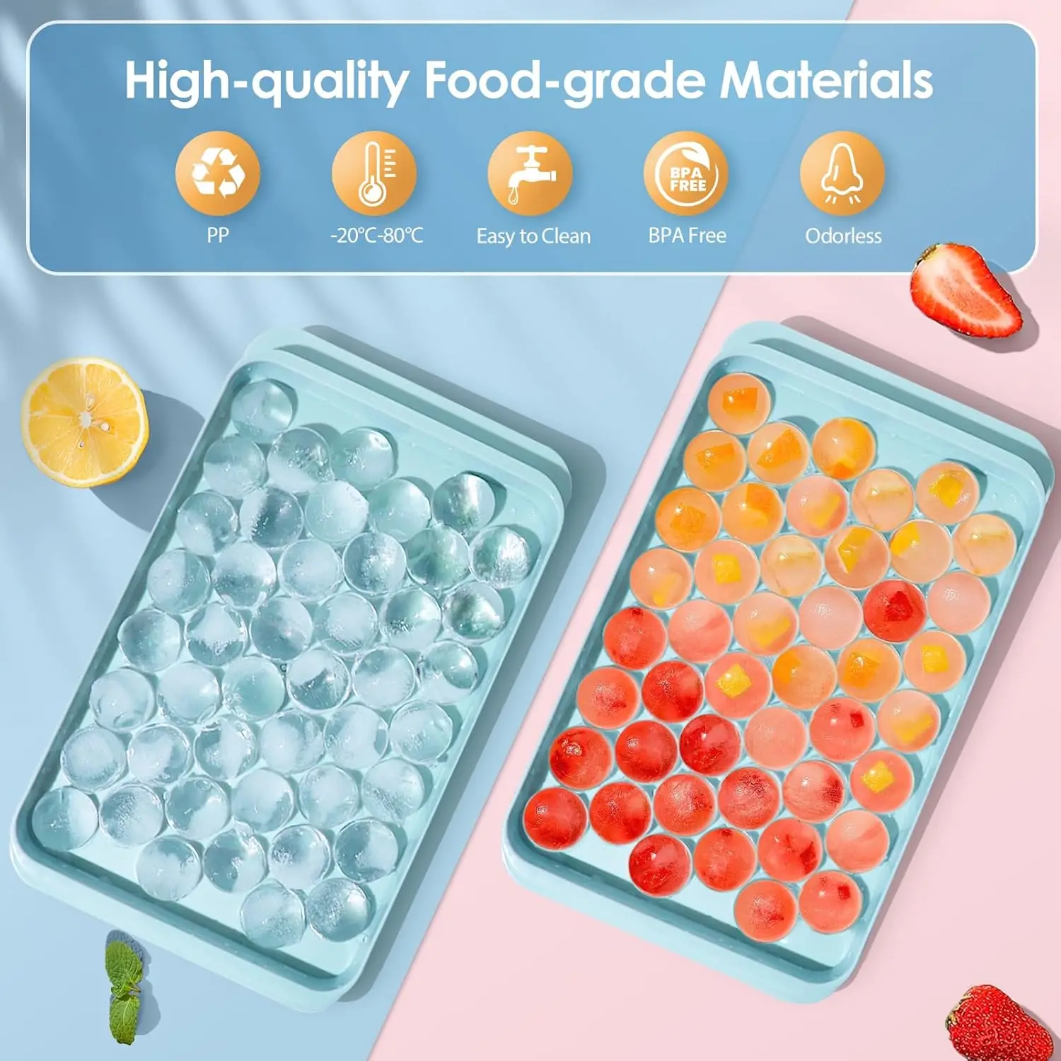 2-Piece Round Ice Cube Trays with Lid & Bin - Leakproof Silicone Molds, Includes Storage Container (0.8") - Image 3