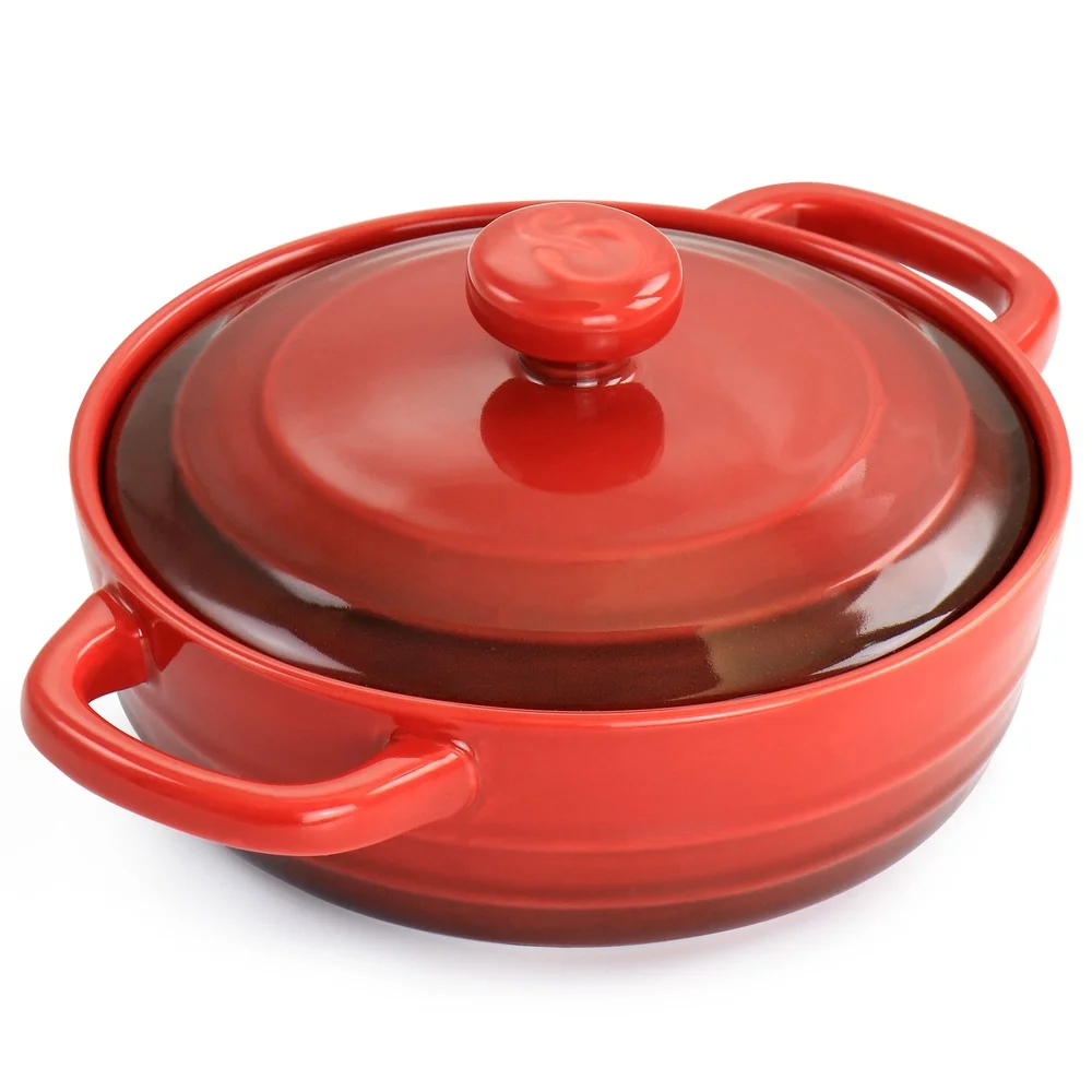 Mini Red Gradient Stoneware Casserole Baker with Lid – Oven Safe Durable Dish with Handles - Image 4