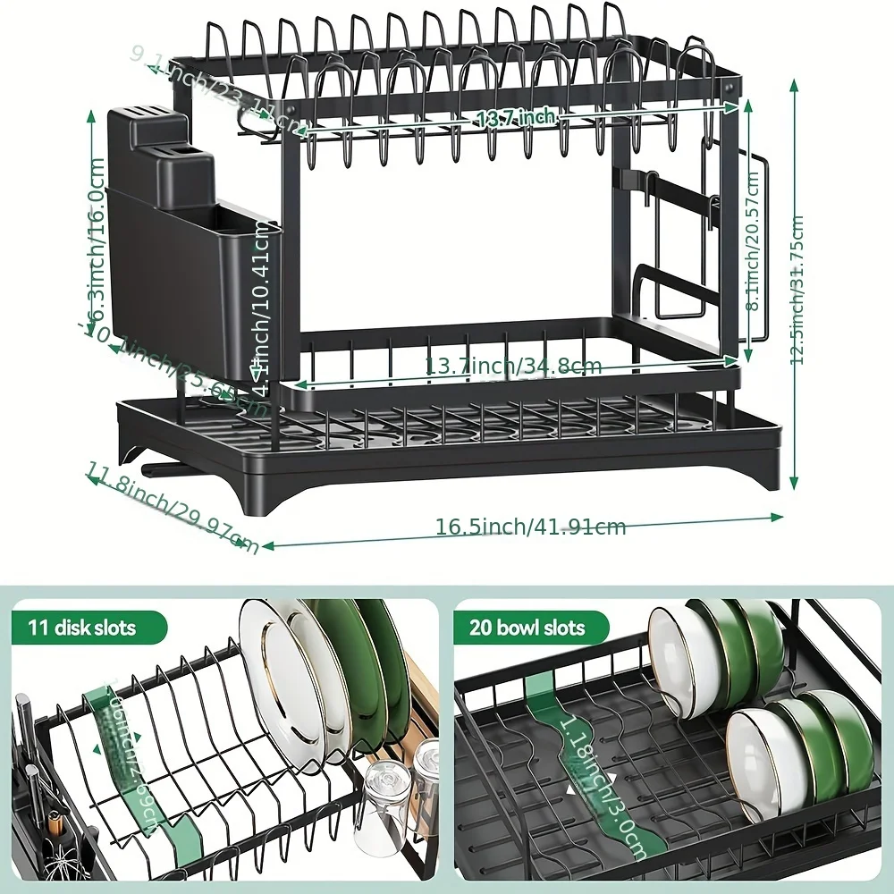2-Tier Multifunctional Dish Drying Rack with Drainboard & Utensil Holder – Space-Saving Kitchen Organizer - Image 4