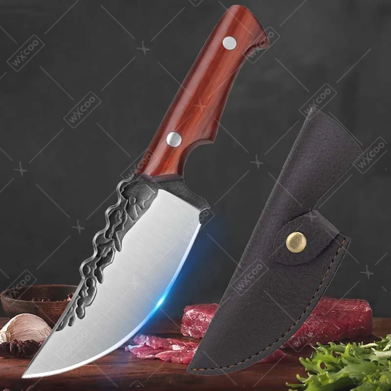 Hand Forged Stainless Steel Utility Cleaver – Outdoor Camping & Kitchen Knife with Red Pear Wood Handle
