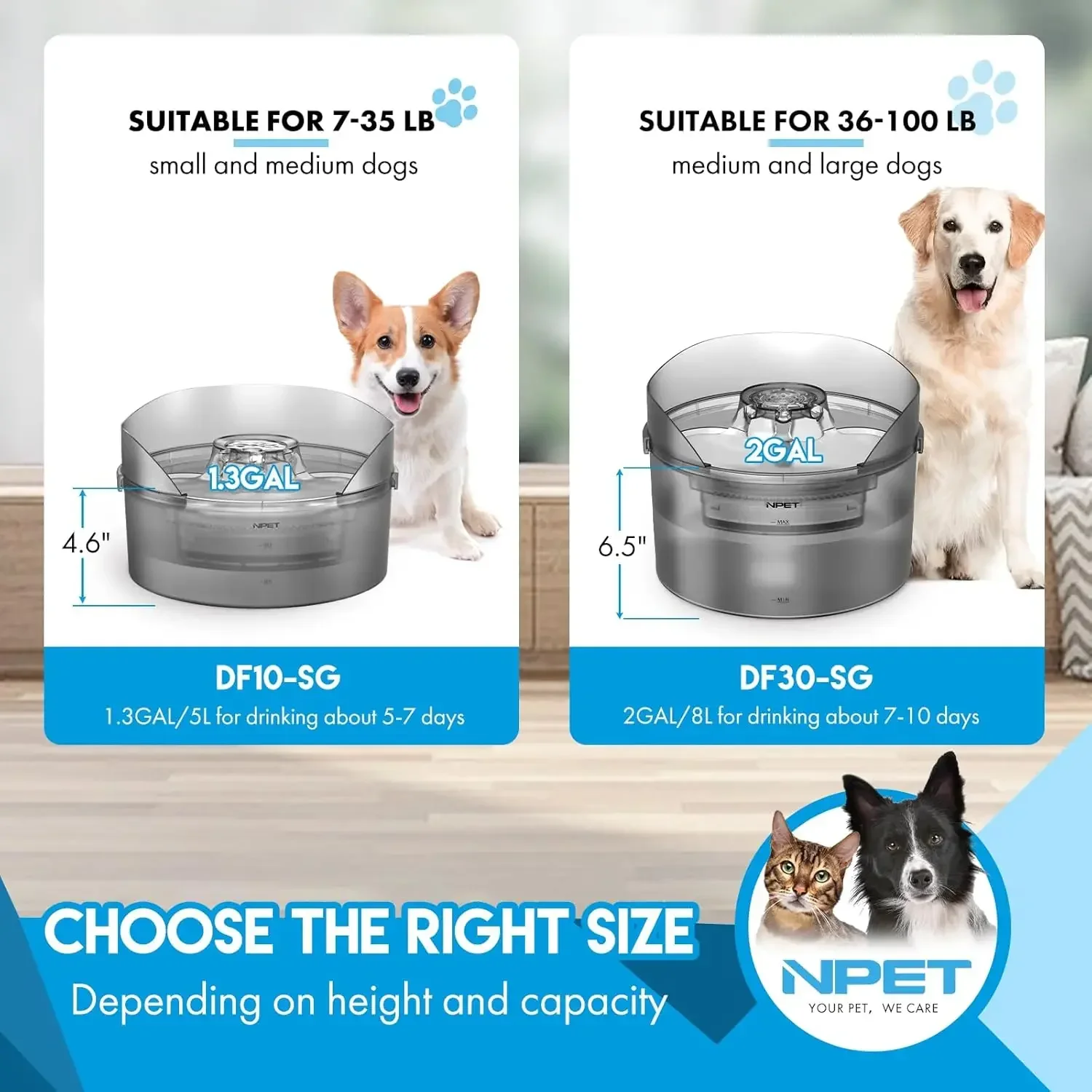 NPET 2-Gallon Dog Water Fountain - Automatic Dispenser with Splatter Guard for Large Dogs - Image 2