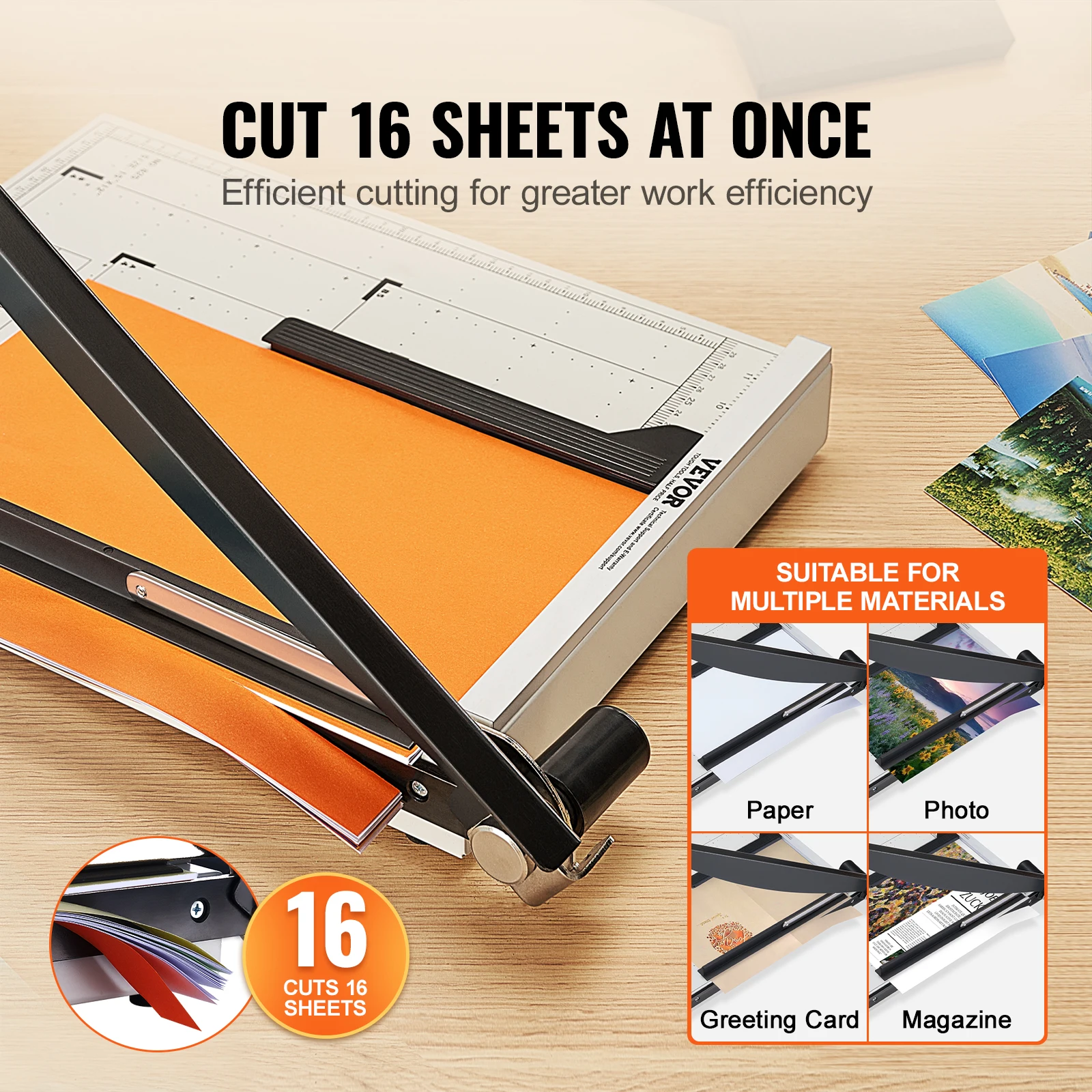 VEVOR Paper Cutter Guillotine Trimmer 15"/18" Cut Length 16/20 Sheets Capacity Heavy Duty Paper Cutter for Home Office School - Image 3