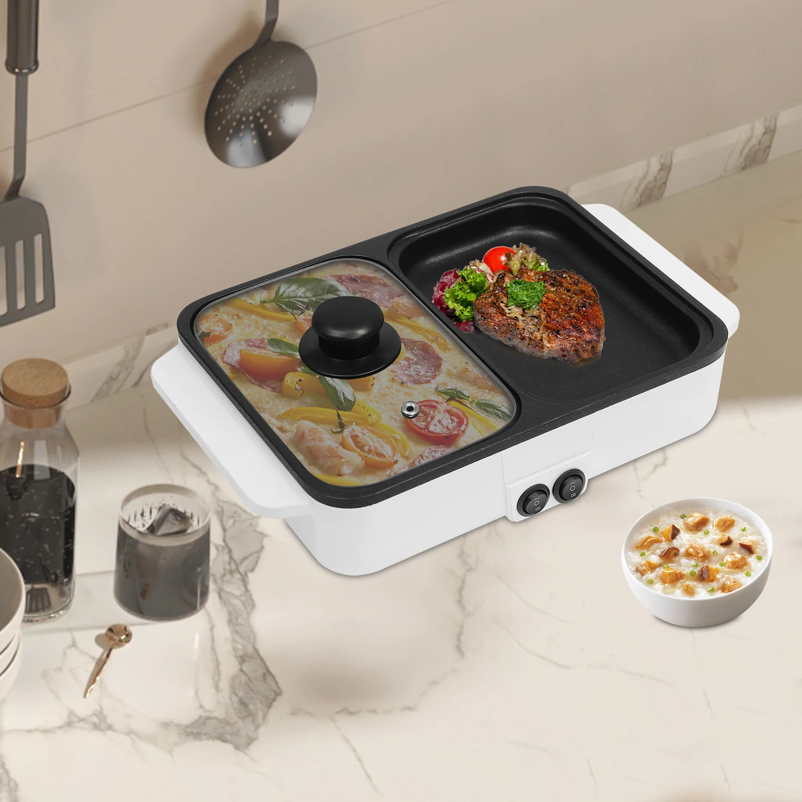 2-in-1 Mini Hot Pot and Grill Combo - Available in Pink, Blue, White for Home Cooking - Image 3