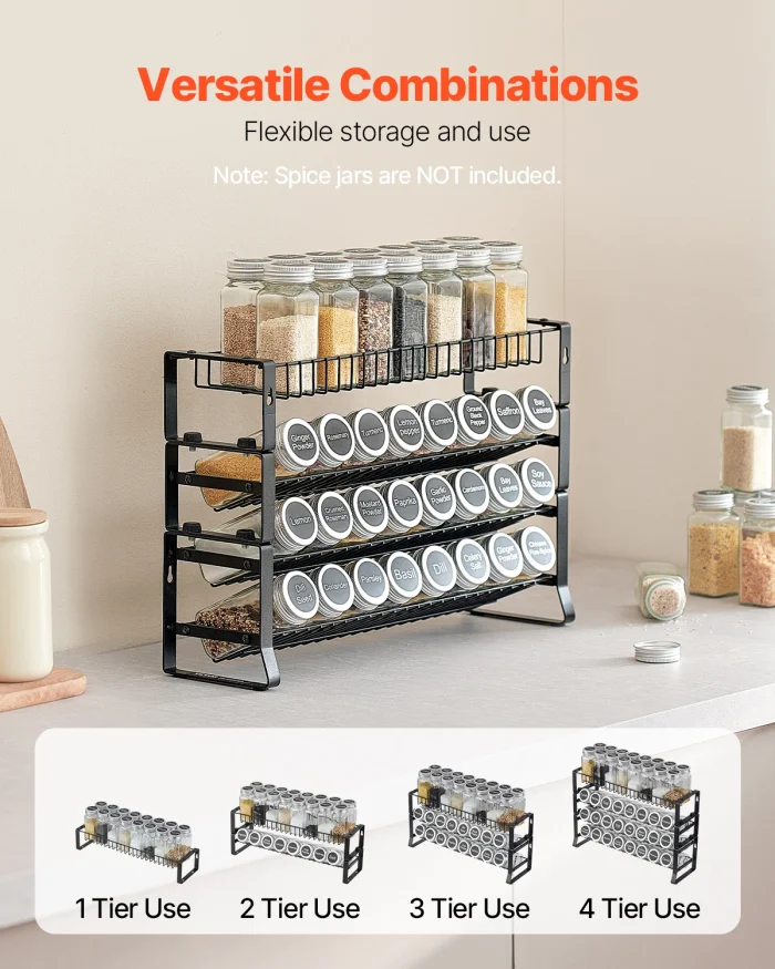 VEVOR 4-Tier Detachable Stackable Spice Rack Organizer – Cabinet & Countertop Seasoning Storage - Image 2