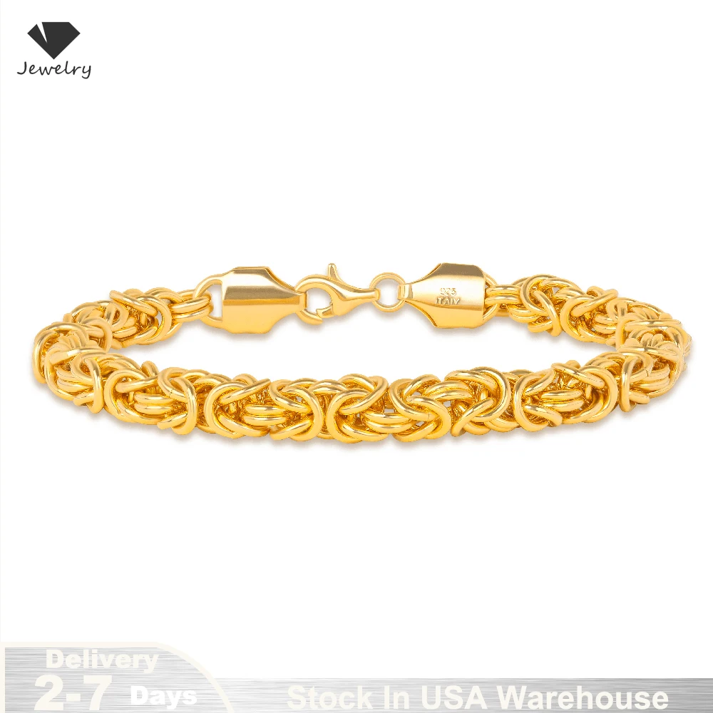 18K Gold Plated 8” Braided Bracelet – 925 Sterling Silver Couple Charm Gift Jewelry