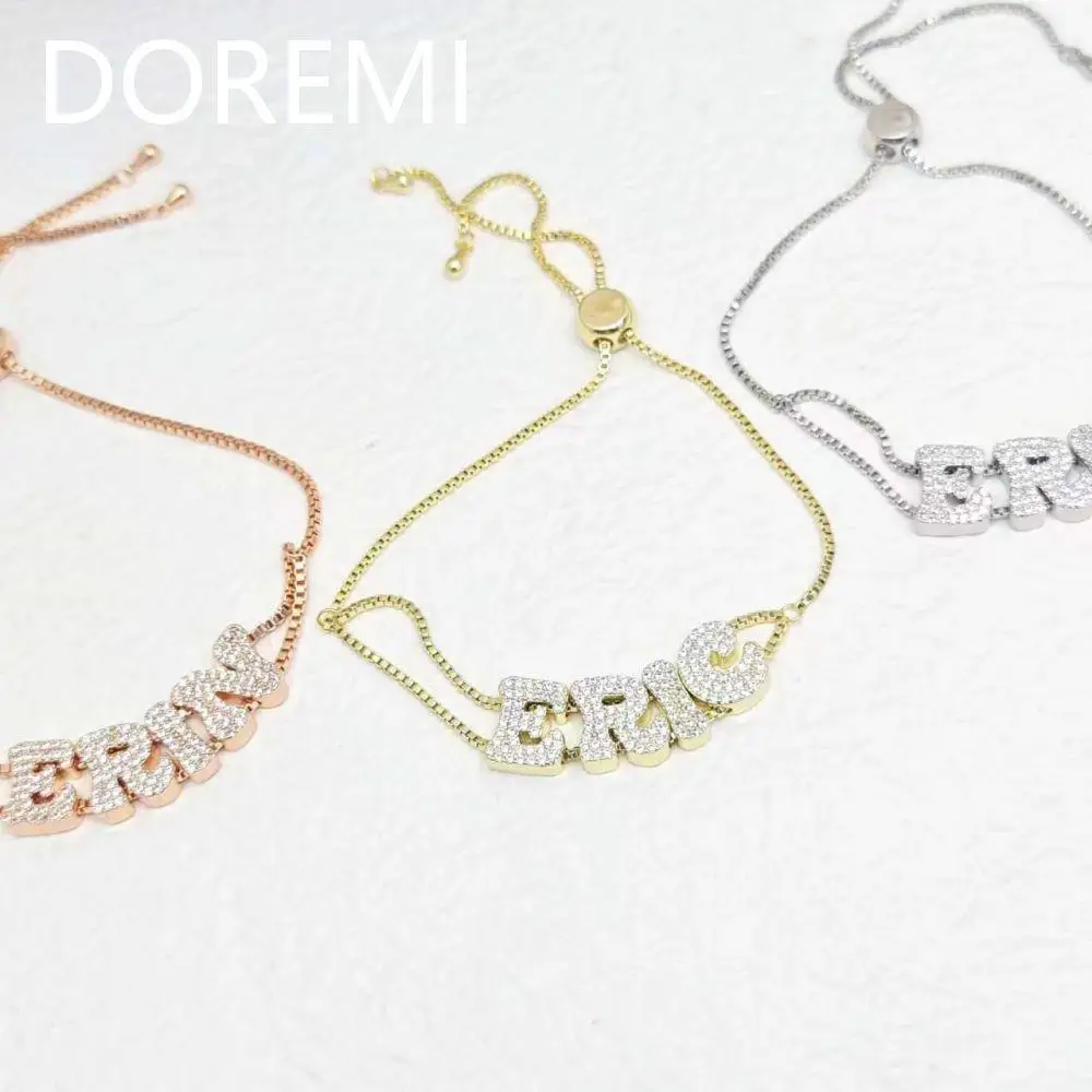 DOREMI Custom Alphabet Pendant Slide Bracelet Double Chain Mesh Dainty Personalized Name Jewelry - Image 5
