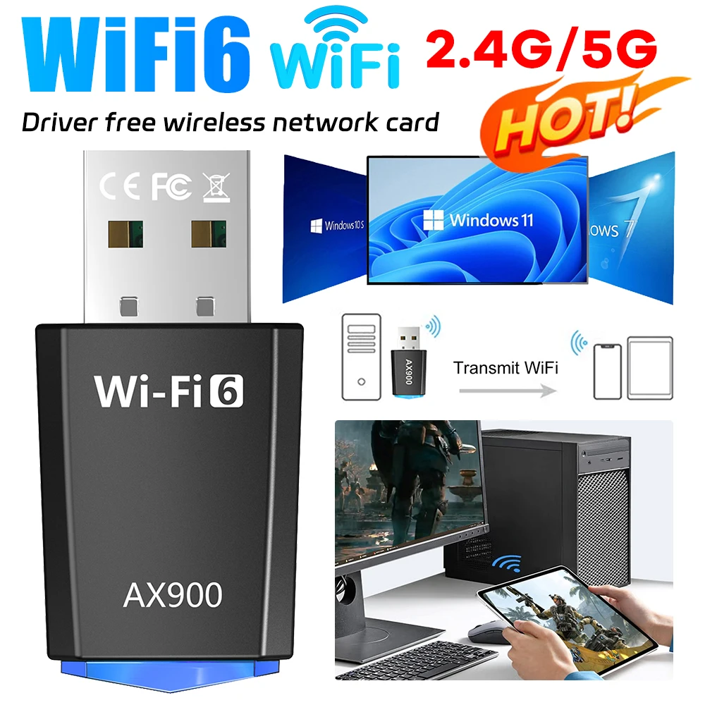 AX900 Driver-Free Wireless Network Card USB WiFi Dongle 900Mbps for Laptop