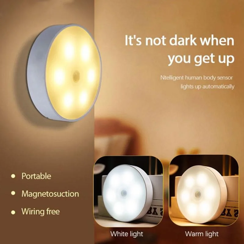 Motion Sensor LED Night Light – USB Rechargeable Lamp for Hallway & Bedroom