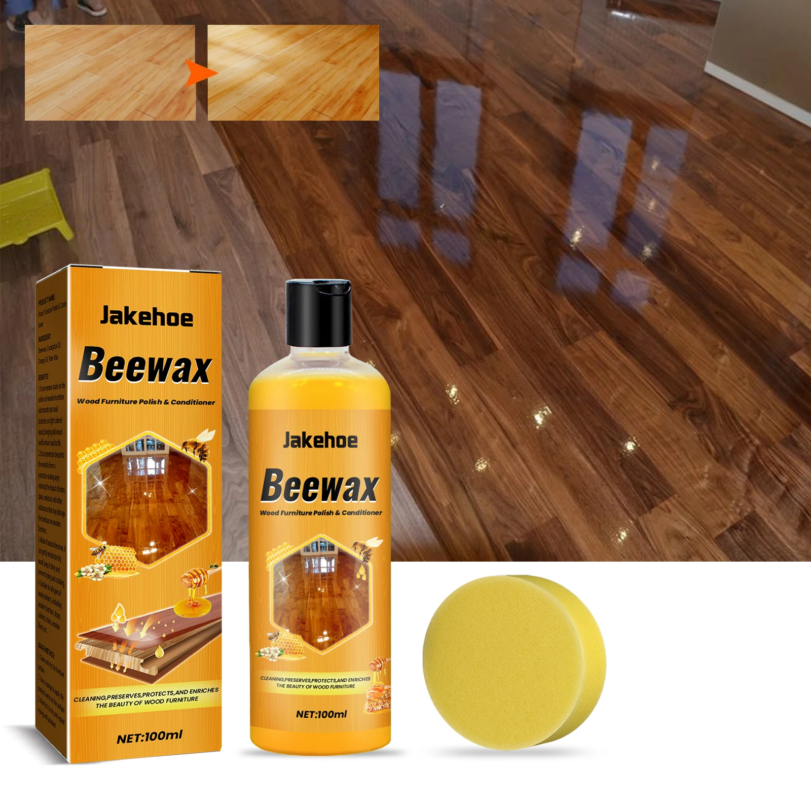 Jakehoe Wood Floor Cleaner, Protection Wax, Stain Removal & Dust Brightening Polish Care