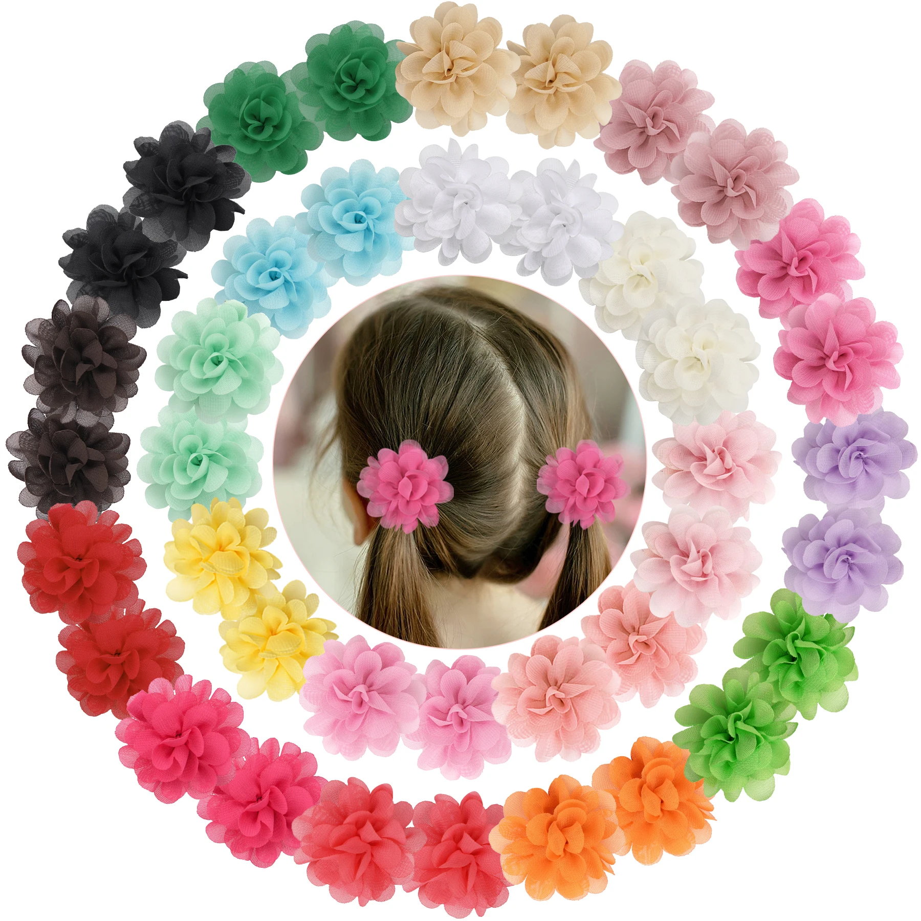 20PCS 2" Chiffon Flower Hair Bows Clips for Infants & Toddlers – Fully Lined Alligator Clips