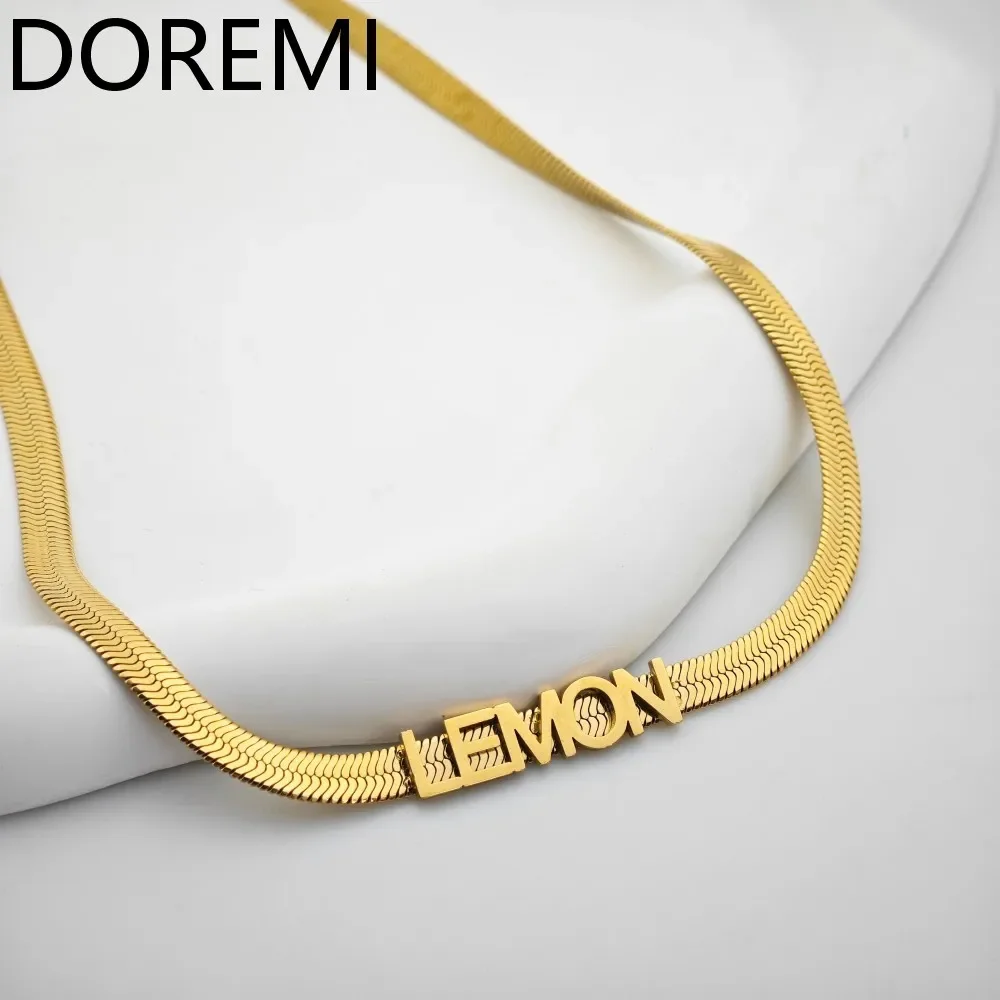 DOREMI Personalized Bubble Pendant Herringbone Chain Stainless Steel Custom Name Necklace Waterproof Gift
