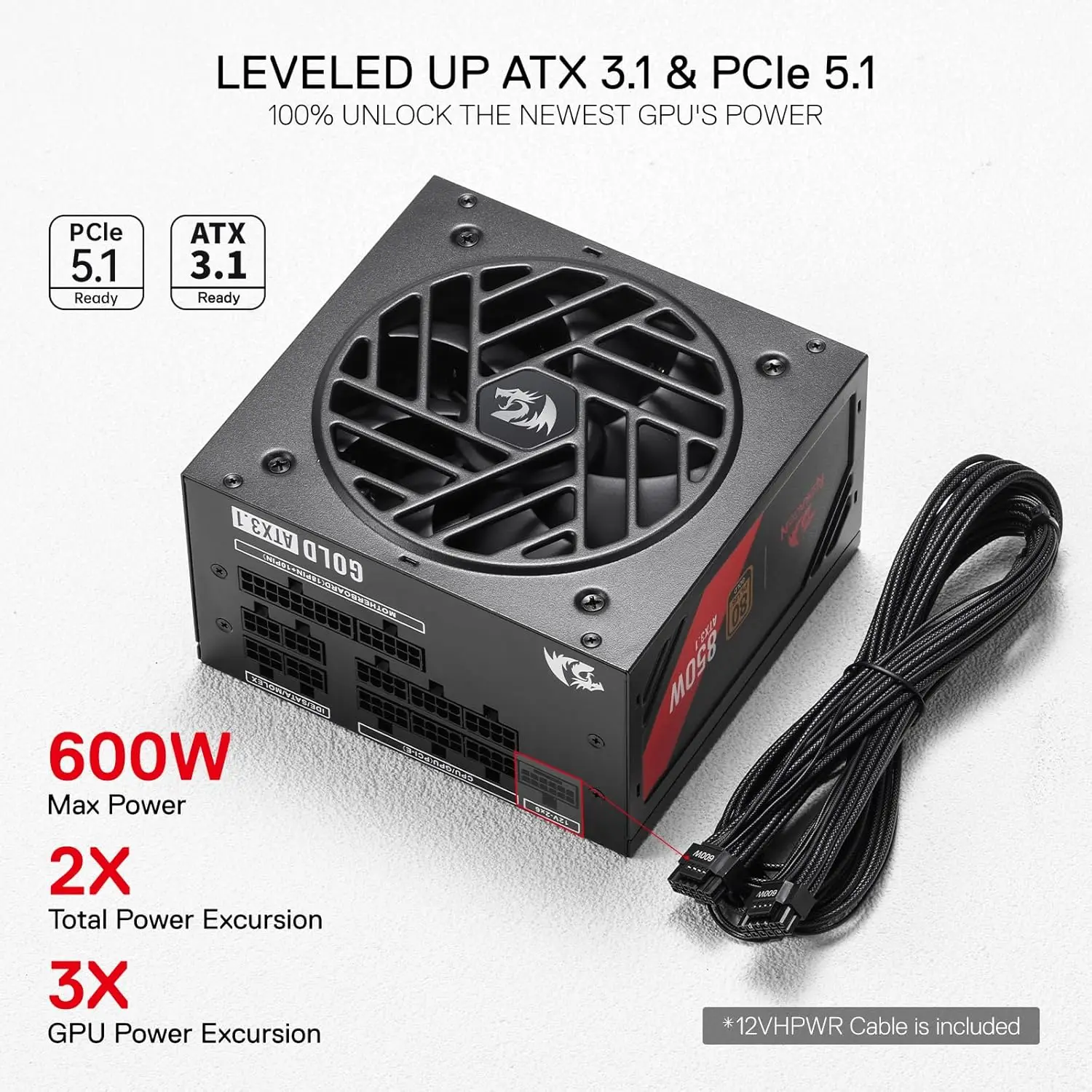 850W 80+ Gold Modular PSU – ATX 3.1, PCIe 5.1, RGB, 160mm Compact - Image 6
