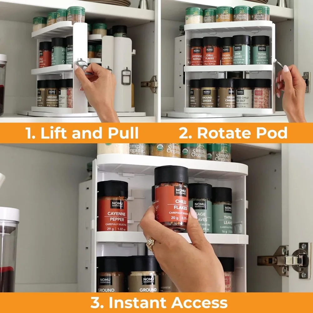 Spice Rack Organizer for Cabinet – Slide & Rotate with 3 Adjustable Snap-In Shelves, 5-Tier Storage