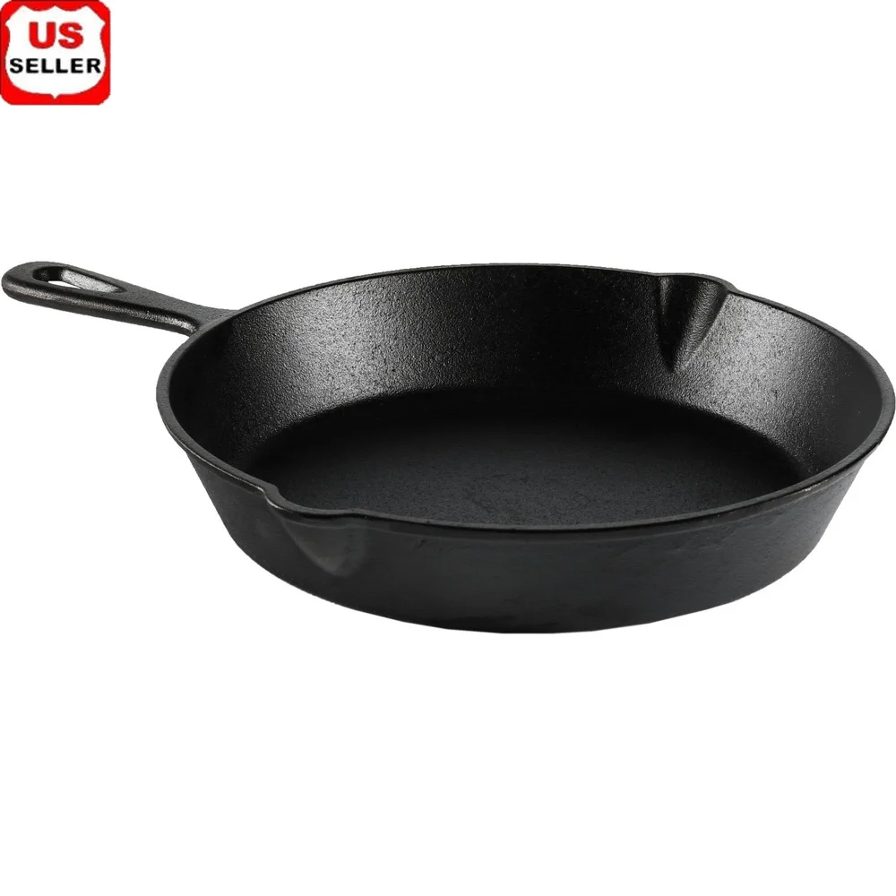Pre-Seasoned 10.5" Cast Iron Skillet – Nonstick, Heat Distribution, Campfire Safe