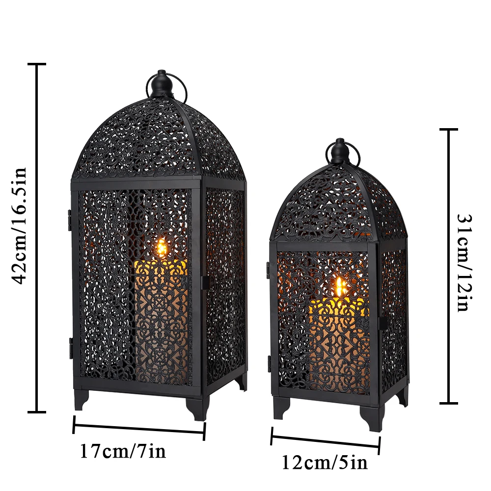 2Pcs Metal Candle Holder Black Candle Lantern Decorative Hanging Lantern with Hollow Pattern for Party Garden Indoors Outdoors - Image 7