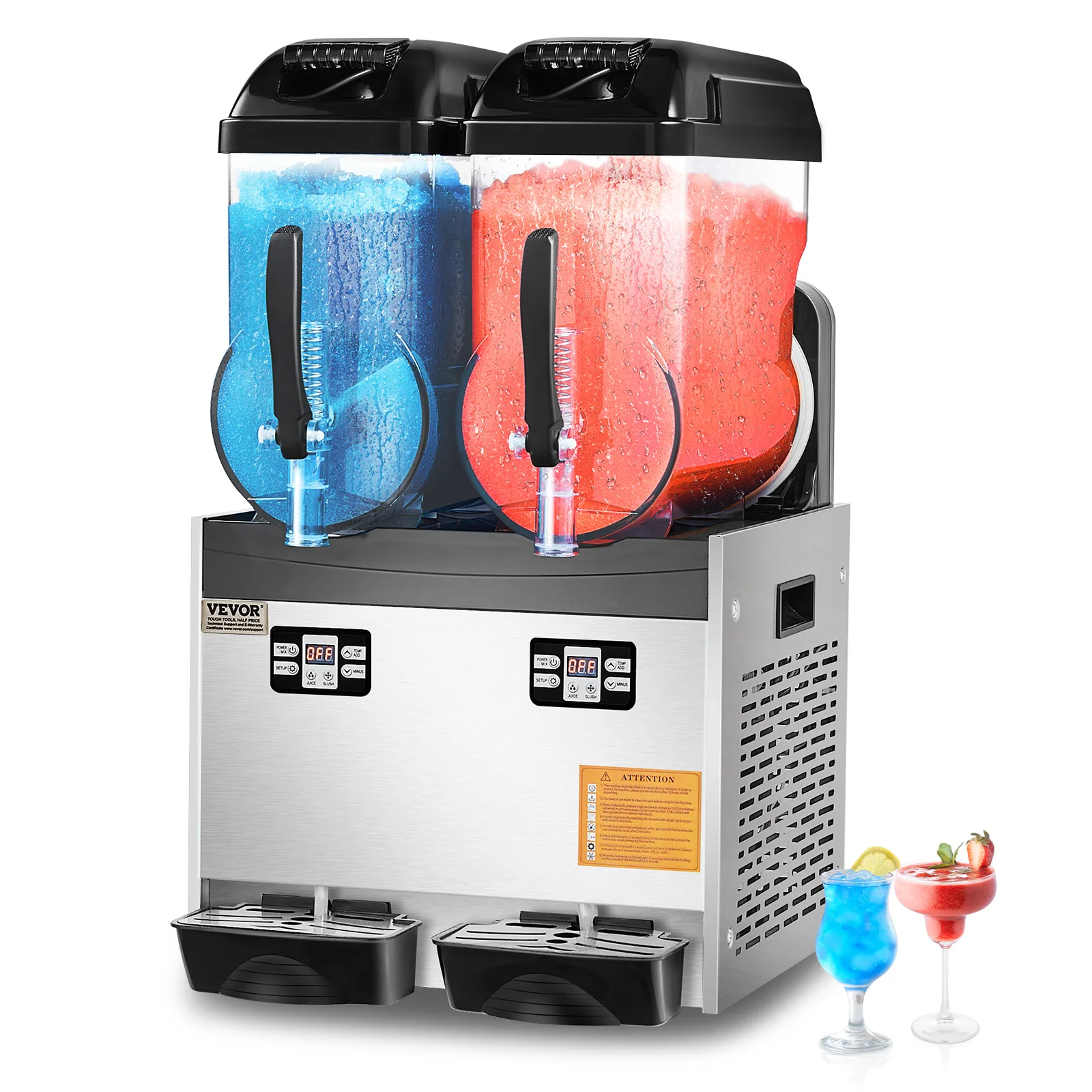 VEVOR 36L Triple-Tank Slushy Machine – Stainless Steel Margarita & Smoothie Maker