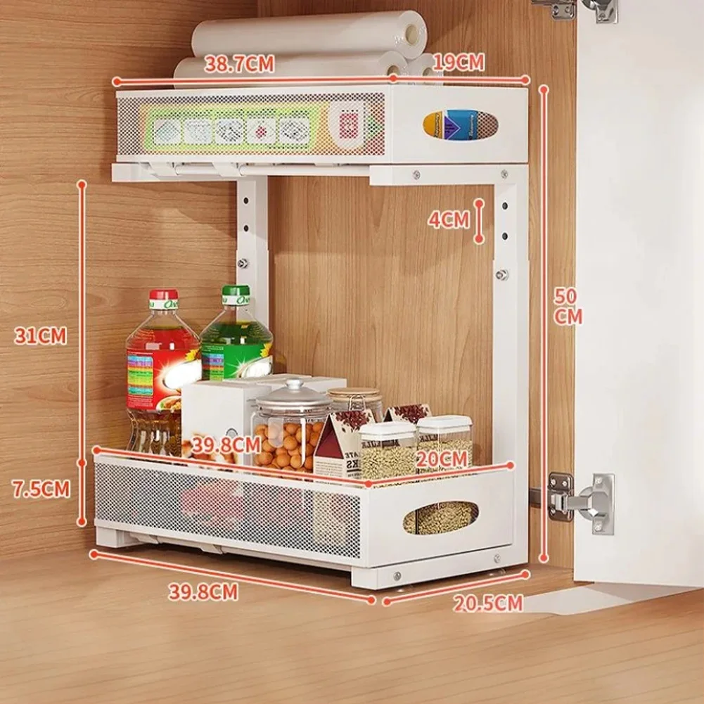 2-Tier Adjustable Under Sink Organizer with Sliding Drawer – Kitchen & Bathroom Storage Solution - Image 4