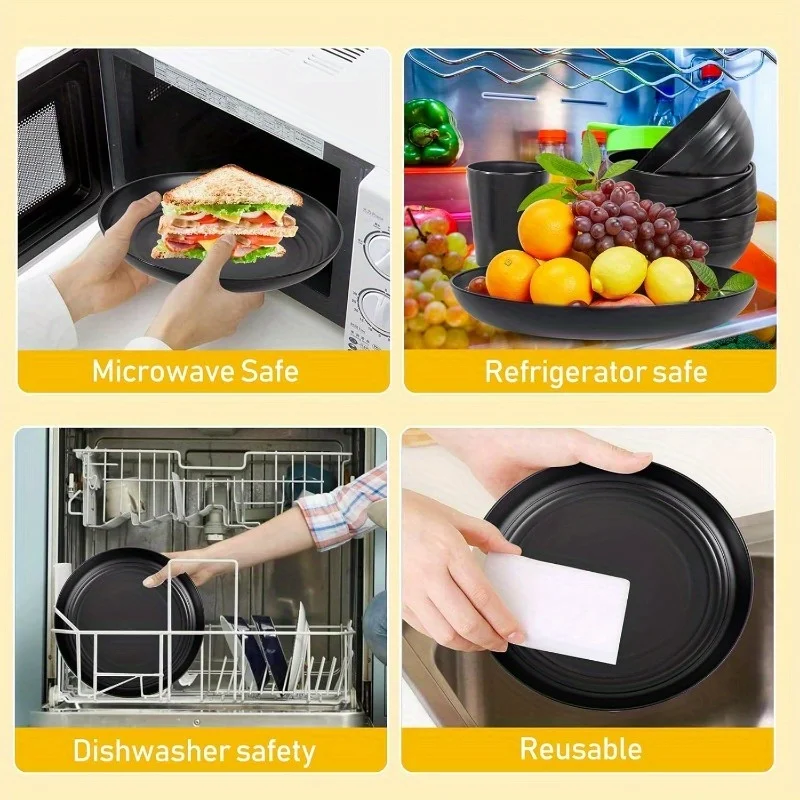 Valentine's Day 16-Pack Wheat Straw Dinner Plates & Reusable Cutlery Set, Black - Image 5